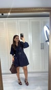 Beli Kemerli Gömlek Yaka Fermuarlı Jean Elbise