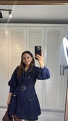 Beli Kemerli Gömlek Yaka Fermuarlı Jean Elbise