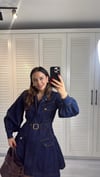 Beli Kemerli Gömlek Yaka Fermuarlı Jean Elbise