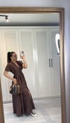 Belinde İp Bağlamalı Gömlek Elbise Kahverengi