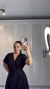 Belinde İp Bağlamalı Gömlek Elbise Siyah