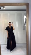 Belinde İp Bağlamalı Gömlek Elbise Siyah
