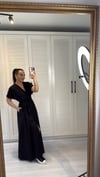 Belinde İp Bağlamalı Gömlek Elbise Siyah