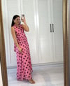 Boyundan Bağlamalı Drapeli Astarlı Elbise Pembe 