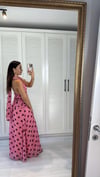 Boyundan Bağlamalı Drapeli Astarlı Elbise Pembe 