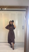 Dik Yaka Etek Bluz Takım Kahverengi