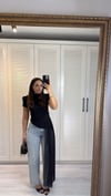 Dik Yaka Şifon Panelli Asimetrik Bluz Siyah 