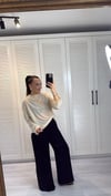 Dik Yaka Transparan Bluz Bej