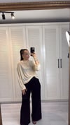 Dik Yaka Transparan Bluz Bej