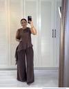 Garnili Bluz Pantolon Takım Kahverengi