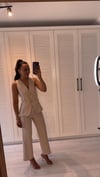 Gold Düğmeli Pantolon Yelek Takım Ekru