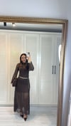 İçi Astarlı Kemerli Dantel Elbise Kahverengi 