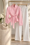 Klasik Bağlamalı Kısa Blazer Pembe