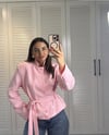 Klasik Bağlamalı Kısa Blazer Pembe