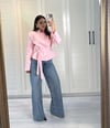 Klasik Bağlamalı Kısa Blazer Pembe
