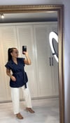 Kolları Çakım Detaylı Kemerli Blue Jean Yelek