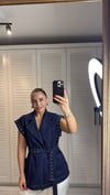 Kolları Çakım Detaylı Kemerli Blue Jean Yelek