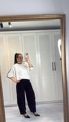 Kontrast Şeritli Yarasa Bluz Ekru