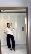 Kontrast Şeritli Yarasa Bluz Ekru