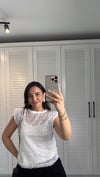 Payetli Atlet Bluz Takım Ekru