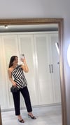 Saten Tek Omuz Çizgili Bluz Siyah