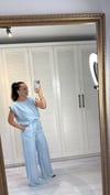 Tancel Kumaş Vatkalı Bluz Pantolon Takım Mavi