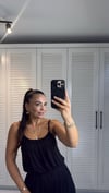 Tansel Kumaş Lastik Detaylı Crop Pantolon Takım Siyah