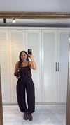 Tansel Kumaş Lastik Detaylı Crop Pantolon Takım Kahve 