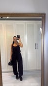 Tansel Kumaş Lastik Detaylı Crop Pantolon Takım Siyah
