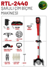 Retools Bordo Şarjlı Çim Biçme Makinesi (2 Adet 2.0 ah Batarya)