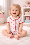 Kız Bebek Çilek Desenli Şortlu Pijama Takımı-Beyaz