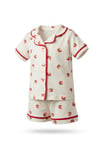 Kız Bebek Çilek Desenli Şortlu Pijama Takımı-Beyaz