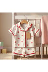 Kız Bebek Çilek Desenli Şortlu Pijama Takımı-Beyaz