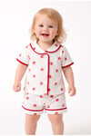 Kız Bebek Çilek Desenli Şortlu Pijama Takımı-Beyaz