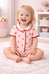 Kız Bebek Çilekli Pijama Takımı -Somon