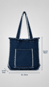 Kadın Denim Püskül Bohem Detaylı Büyük Boy Tote Lacivert Omuz Çantası