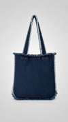 Kadın Denim Püskül Bohem Detaylı Büyük Boy Tote Lacivert Omuz Çantası