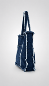 Kadın Denim Püskül Bohem Detaylı Büyük Boy Tote Lacivert Omuz Çantası
