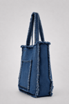 Kadın Denim Püskül Detaylı  Bohem Büyük Boy Mavi Tote Omuz Çantası