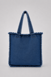 Kadın Denim Püskül Detaylı  Bohem Büyük Boy Mavi Tote Omuz Çantası