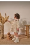 Kız Bebek Bebe Yaka Fiyonklu Çantalı Krem Elbise