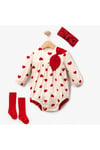 Kız Bebek Kalpli Bandana Çorap 3lü Set Romper