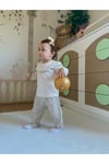 Kız Bebek Nakışlı Fırfırlı Yakalı 3lü Keten Triko Takım