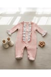 Kroşetalı Kız Bebek Gülkurusu Natural Patikli Tulum