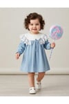 Mavi Uzunkol Denim Kot Natural Kız Bebek Elbisesi
