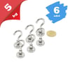 6\'LI PAKET 16mm Neodyum Kancalı Pot Mıknatıs