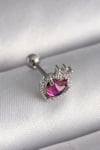 316l Çelik Gümüş Renk Pembe Mineli Kalp Zirkon Taş Detaylı Taç Tragus Piercing