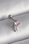 316l Çelik Gümüş Renk Pembe Zirkon Taşlı Sallantı Yıldız Detay Tragus Piercing