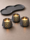 3d Baskı Dekoratif Mumluk Seti - Desenli Tealight Ve Masaüstü Aydınlatma Objesi-gri Çok Renkli