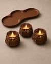 3d Baskı Dekoratif Mumluk Seti - Desenli Tealight Ve Masaüstü Aydınlatma Objesi-kahverengi Çok Renkli